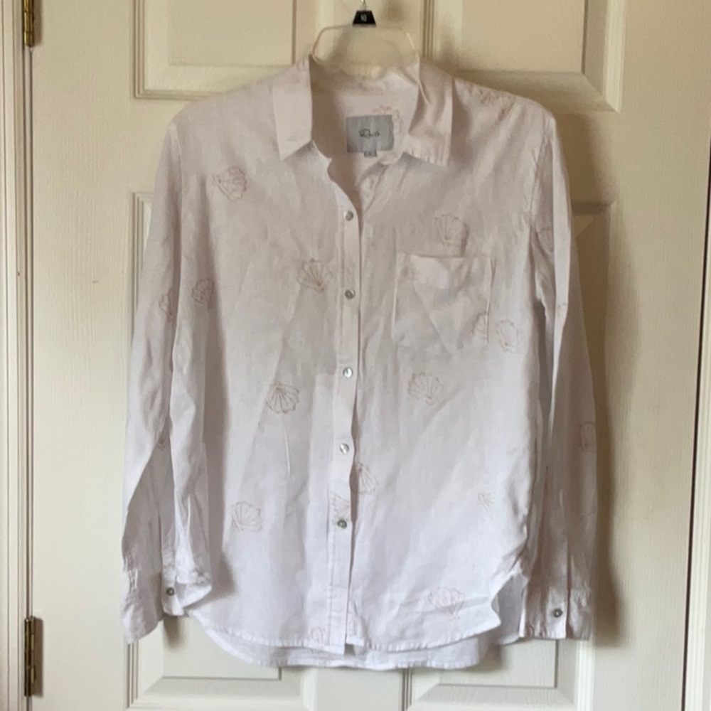 Rails Charli Gold Seashell Print Button Down Shirt Long Sleeves Shirt Size Small